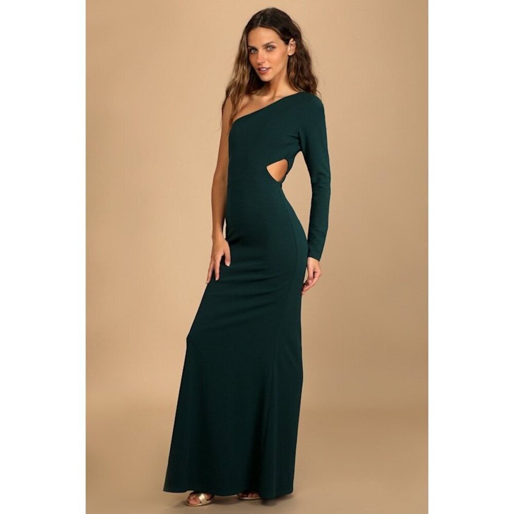 Lulus Wondrous Romance Dark Green One-shoulder Mermaid Maxi Dress - Size XL